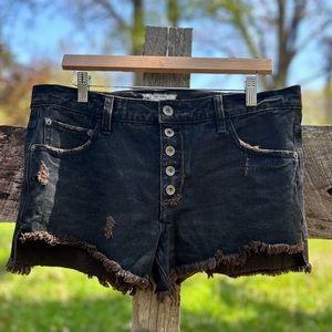 Free People Black Distressed Jean Shorts
